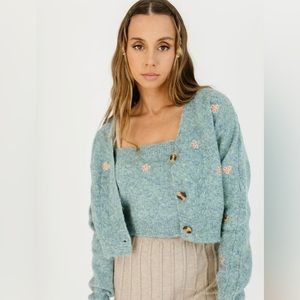 Women’s brand new without tags sweater set. Size Medium. Sweet and feminine!